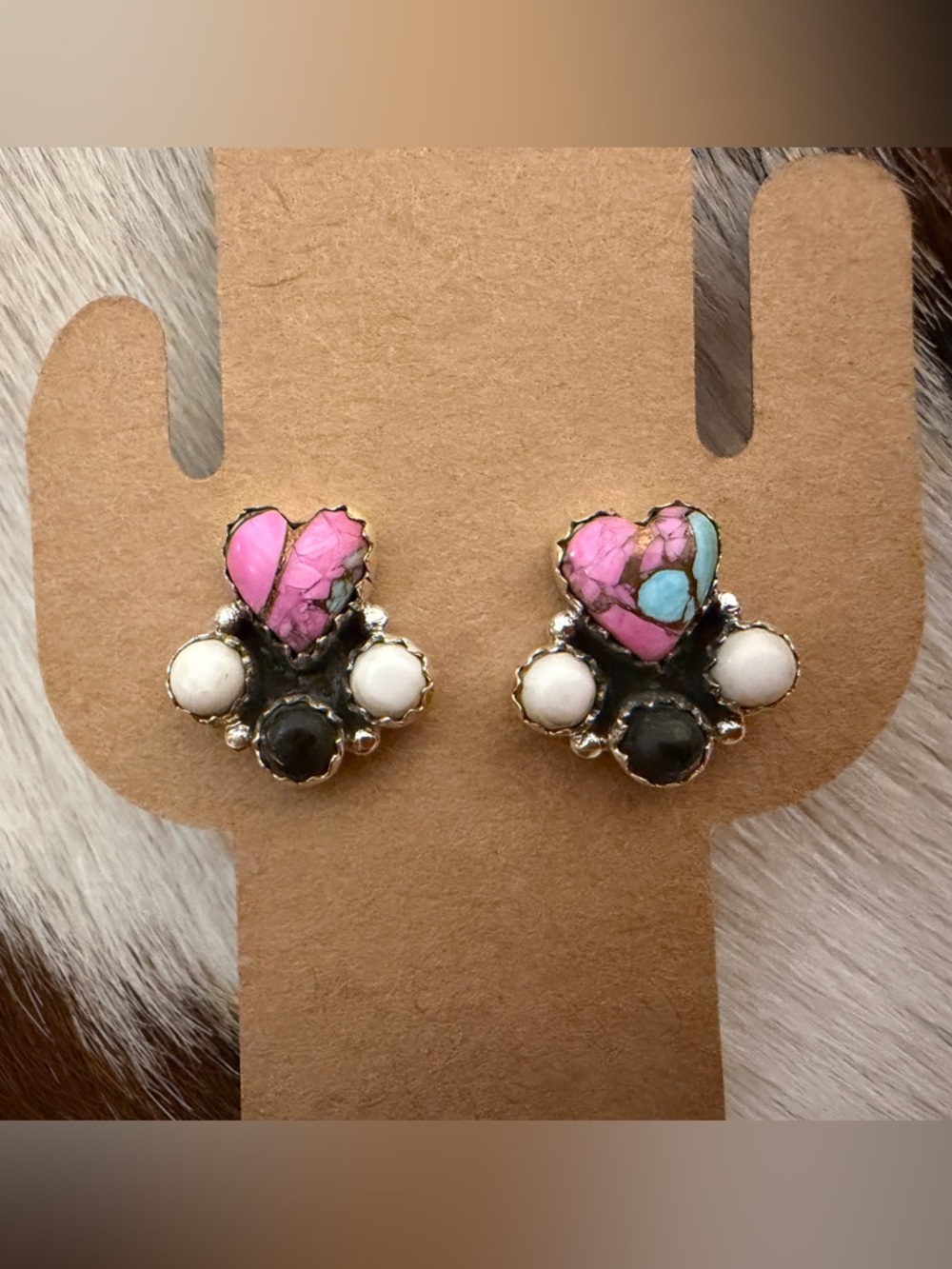 ❤️ Cotton Candy Turquoise & White Buffalo Stud Sterling Southwestern Earrings